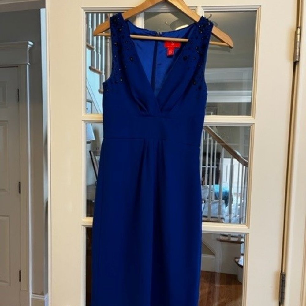 Blue Monique Lhuillier Dress with Black Beading